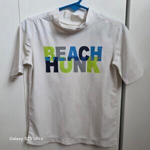 Koala Kids " Beach Hunk " white graphic print swim suit, beach tshirt sz 2T/24mo